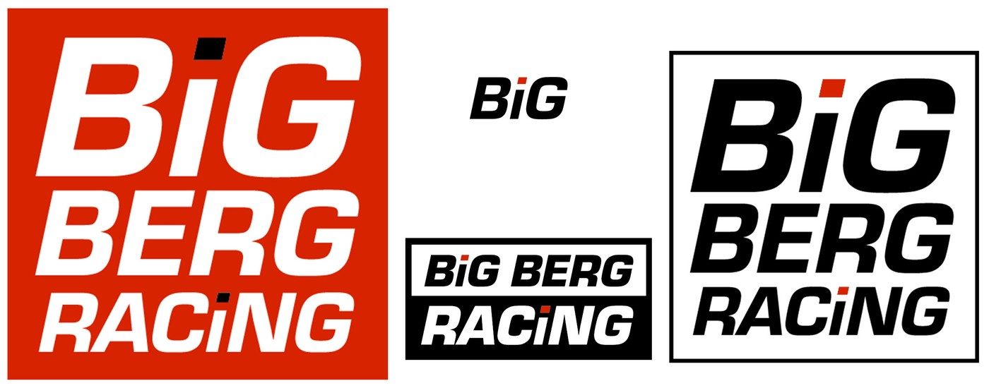 The full mark suite: red box, white-on-black, black-on-white, and a short BiG mark