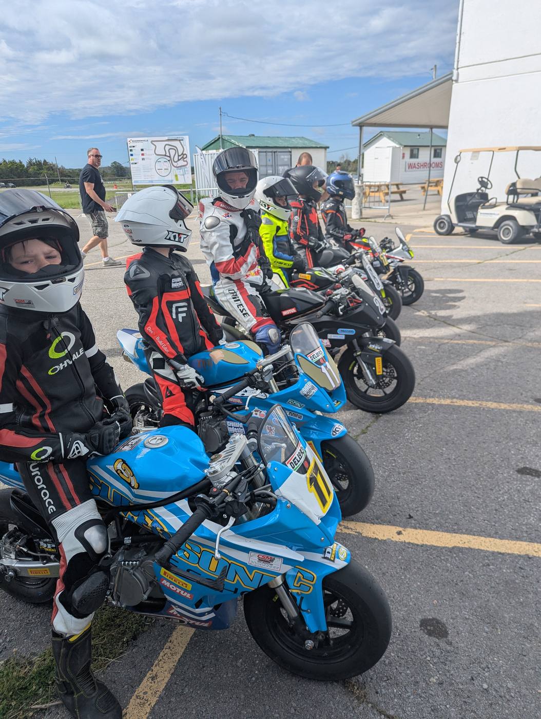 Bikes and riders lined up on the grid at Shannonville for round one
